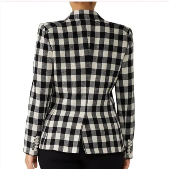 Veronica Beard Miller Dickey Black & White Gingham Checker Blazer Jacket, Sz 24 - Picture 4 of 9